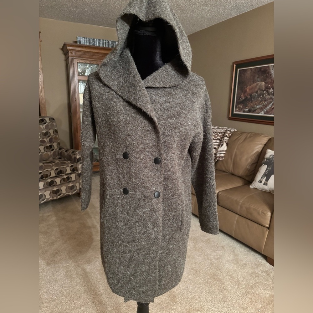 Gray Hooded Double-Breasted Coat XS-Med